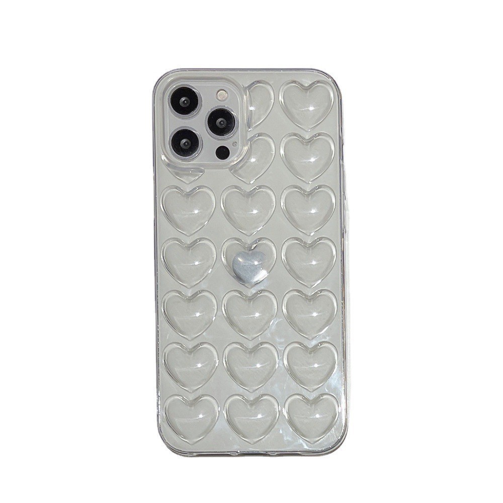 Ốp Điện Thoại Trong Suốt Chống Sốc Màu Trơn Hình Trái Tim 3D Cho iPhone 11 Pro Max Mini XS XR X 8 7 Plus SE 2020