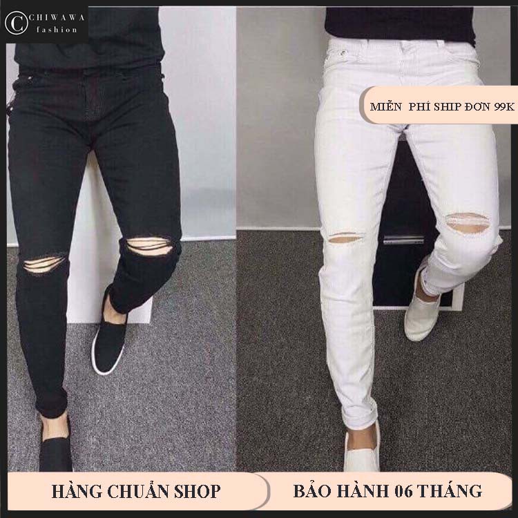 Quần Jeans Nam Đen Trắng Rách Gối Có size lớn (kèm ảnh thật) TCS05 - MUA NGAY