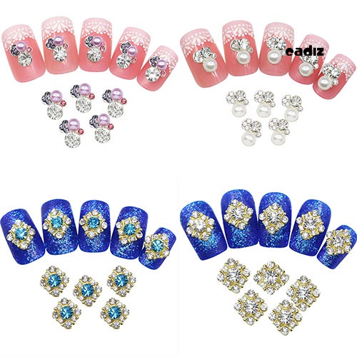 Bộ 10 Phụ Kiện Trang Trí Móng Tay Nghệ Thuật Bằng Hợp Kim Đính Đá Pha Lê Xinh Xắn DIY