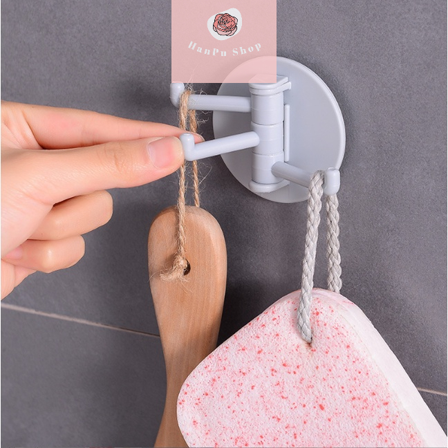 Móc Dán Tường 3 MÓC Treo Quần Áo Treo Tường Xoay 180 Độ Đa Năng