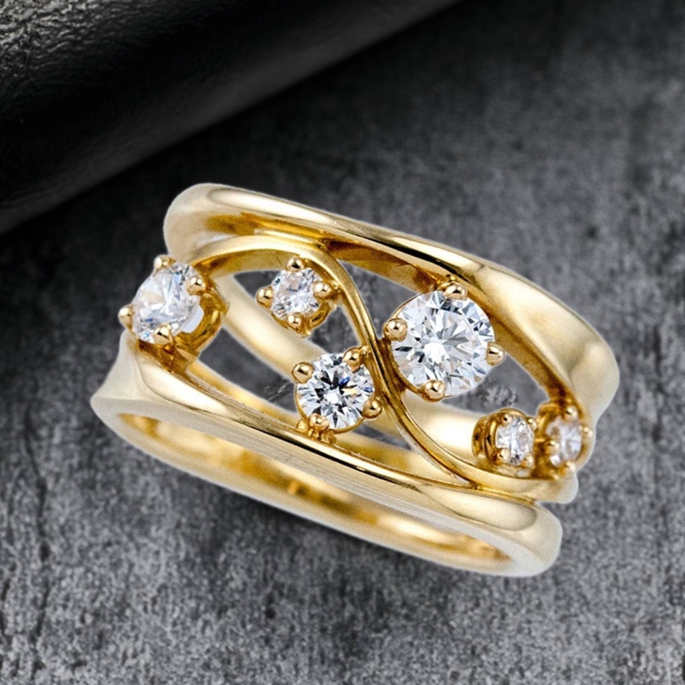 Nhẫn Mạ Vàng Hình Nơ Rỗng Đính Đá Zircon size 7-10 Thời Trang Cổ Điển Cho Nữ