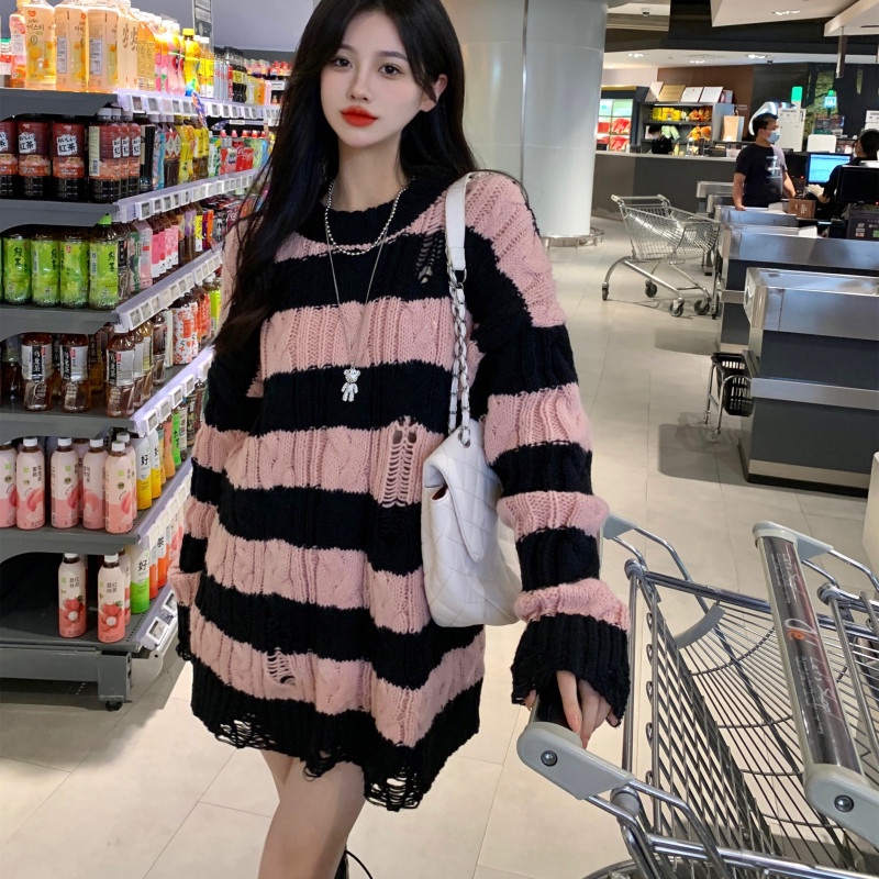 Áo Len Tay Dài Họa Tiết Kẻ Sọc Thời Trang Mùa Thu Dễ Phối Đồ Cho Nữ