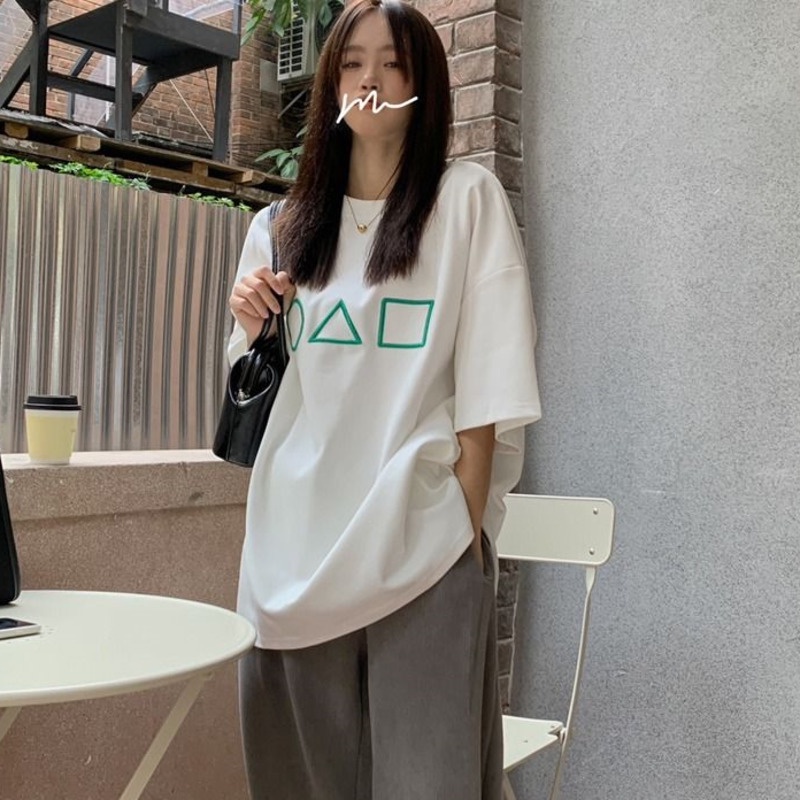 Áo Thun Ngắn Tay Dáng Rộng In Hình Cá Tính Thời Trang