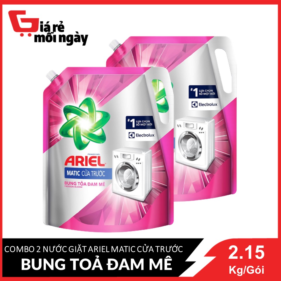 COMBO 2 Túi Nước Giặt Ariel Matic Cửa Trước Bung Tỏa Đam Mê 2.15kgx2