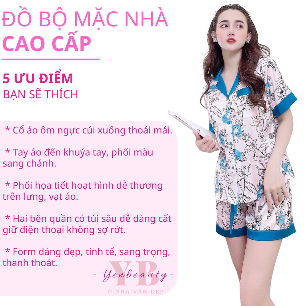 Đồ Bộ Lụa/Satin Pijama Sọt Đùi Mặc Ở Nhà Nữ - Bộ Ngủ Nữ Cộc Tay Mặc Nhà Mùa Hè, Nhiều Mẫu Phối Cổ Dễ Thương, YENBEAUTY