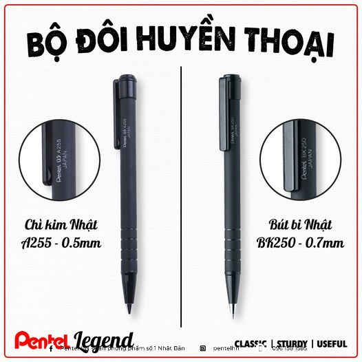 Bút Bi Bấm Nhật Bản Pentel BK250 Ngòi 0.5mm Mực Đen  | Đầu Bấm Thiết Kế Chắc Chắn | Mực Êm Trơn | Vỏ Đen Sang Trọng