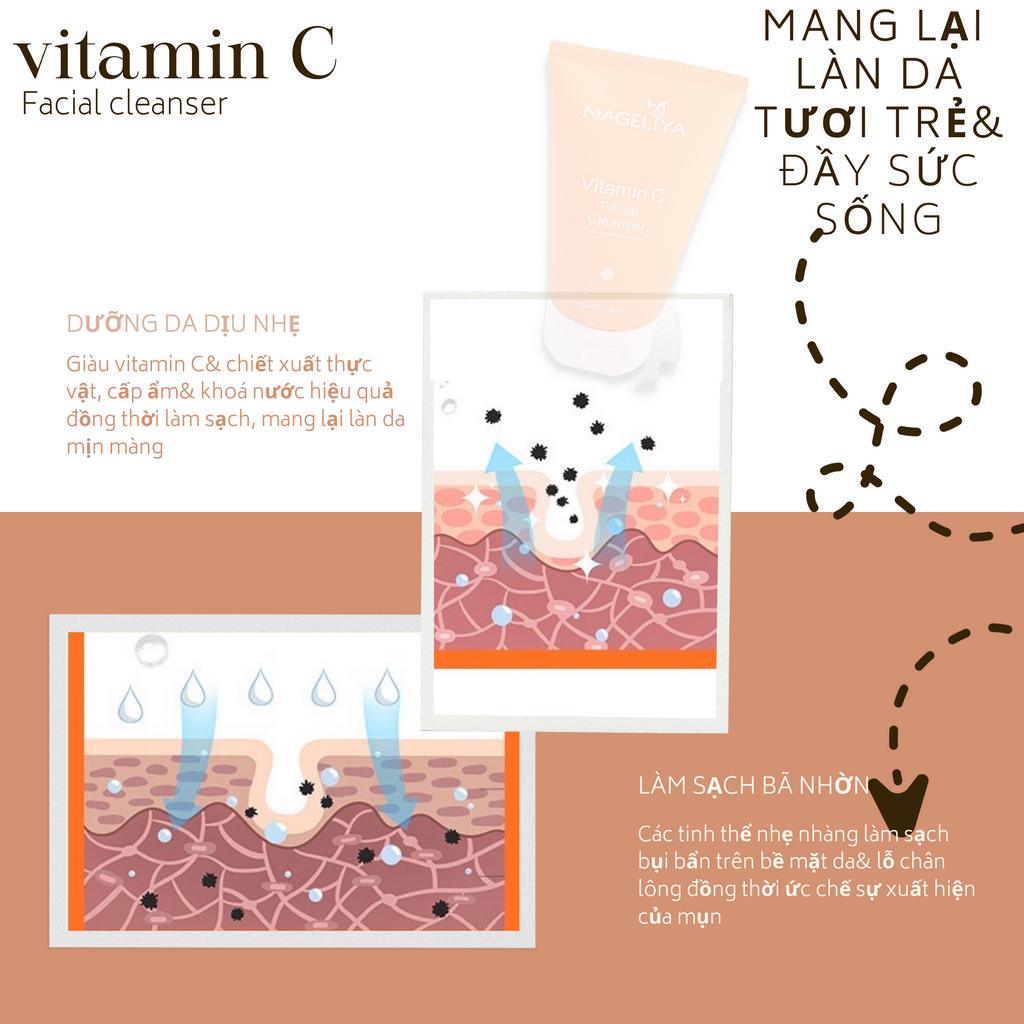 Sữa rửa mặt Mageliya Vitamin C Facial Cleanser Thái Lan làm sạch sâu, dưỡng ẩm, trắng sáng da, ngừa mụn 100g