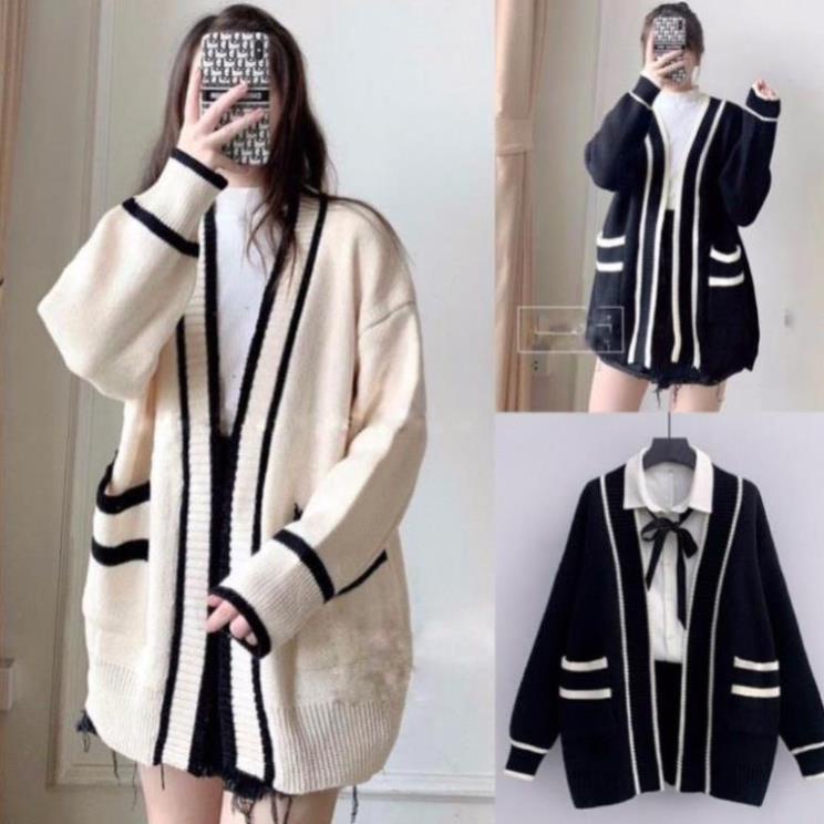 Áo khoác len cardigan CELORA, Áo Cadigan Nữ Thu Đông Khoát Ngoài Viền Đen Trắng Hàng Quảng Châu Cao Cấp Đẹp | BigBuy360 - bigbuy360.vn