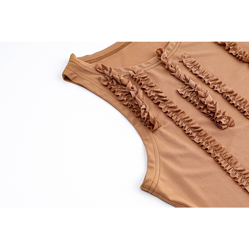 Bộ Áo Tank Top Cổ Tròn Phối Tua Rua + Chân Váy Tua Rua Lưng Cao Thời Trang Cho Nữ