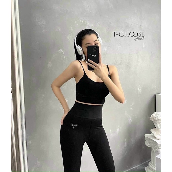 Quần legging cạp cao PRADA siêu co giãn náng mông cho các bạn nữ