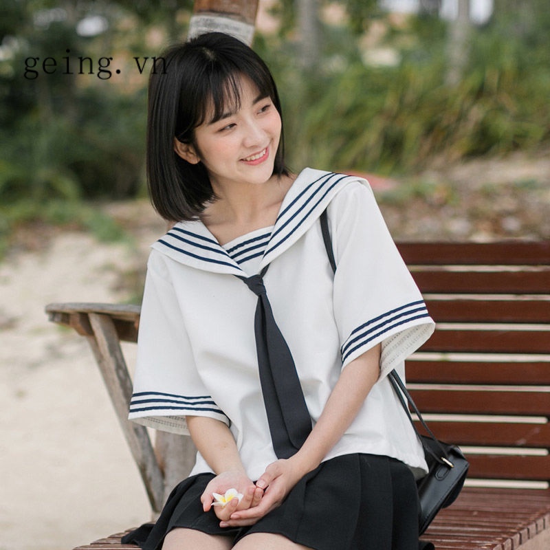 Set Áo Thun Ngắn Tay Cổ Thủy Thủ + Chân Váy Xếp Ly Phong Cách Nhật Bản Cho Nữ
