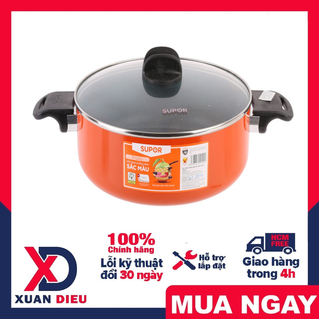 Nồi Chống Dính Supor S08A26 Chất liệu hợp kim nhôm,Chống dính tiêu chuẩn,Tay cầm cách nhiệt,Nắp kính cường lực