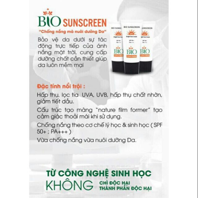 Chống nắng Organic, Bio Suncreen không thành phần hoá học, không chì độc hại, chống nắng mà nuôi dưỡng da.