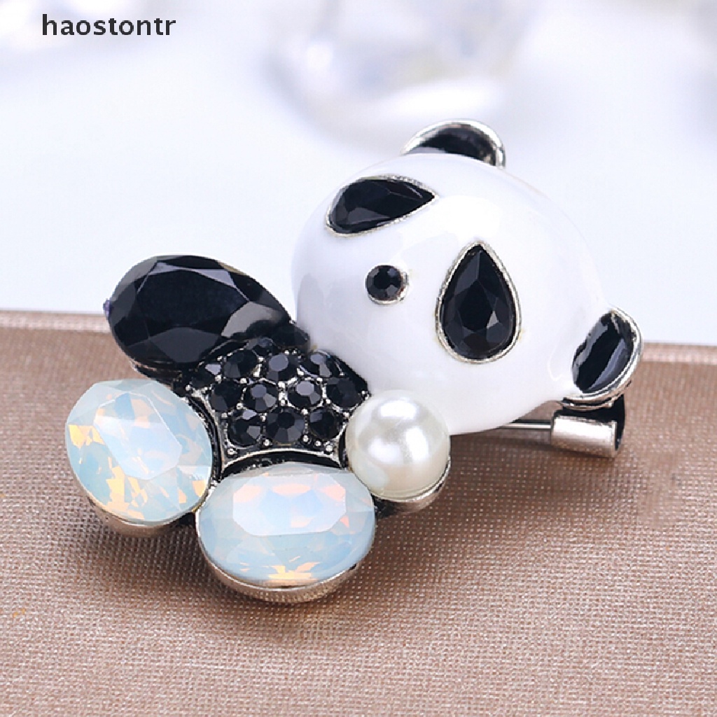 [haostontr] Fashion Wedding Bridal Crystal Enamel Animal Panda Corsage Banquet Brooch Pin [haostontr]