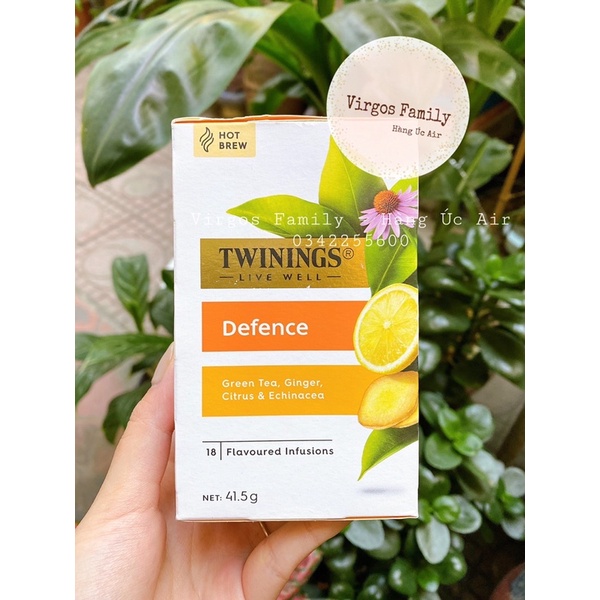 Trà thảo mộc Twinings tăng cường miễn dịch thành phần chanh gừng, trà xanh, hoa cúc hộp 18 gói