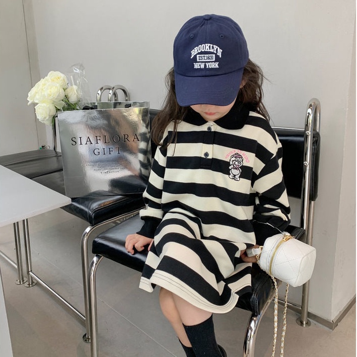 Đầm Thun Polo Dáng Rộng Họa Tiết Kẻ Sọc Thời Trang Mùa Thu Phong Cách Hàn Quốc Mới Cho Nữ