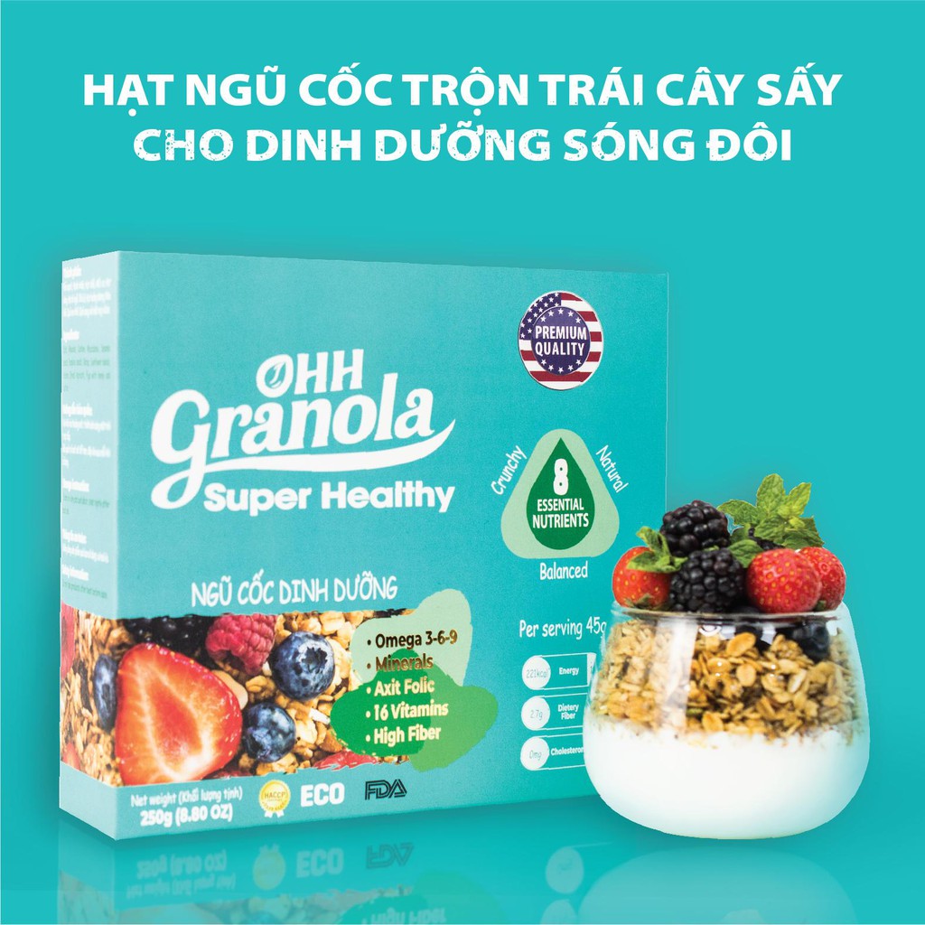 ( SLN 9 ) ( SLN 8 ) Ăn Vặt - Giảm Cân Ngũ Cốc Super Healthy (Ohh Granola) hạt mắc ca, hạt điều, hạnh nhân và yến mạch + 