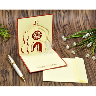 Thiệp 3D Wedding pop-up card Đám cưới tại nhà thờ, thiệp nổi handmade HMG, thiệp phong cách cổ điển đơn giản