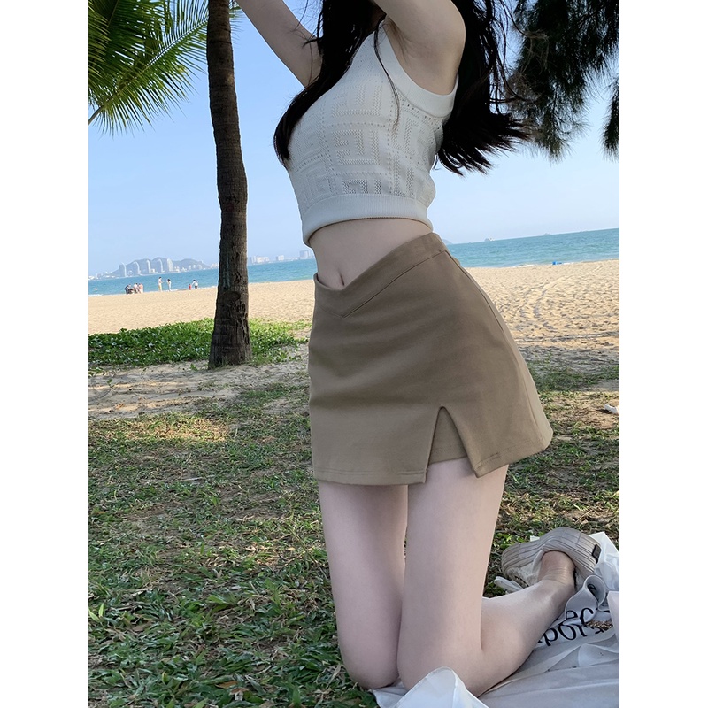 Cocory vn Chân Váy Chữ A Lưng Cao Thiết Kế Xẻ Quyến Rũ