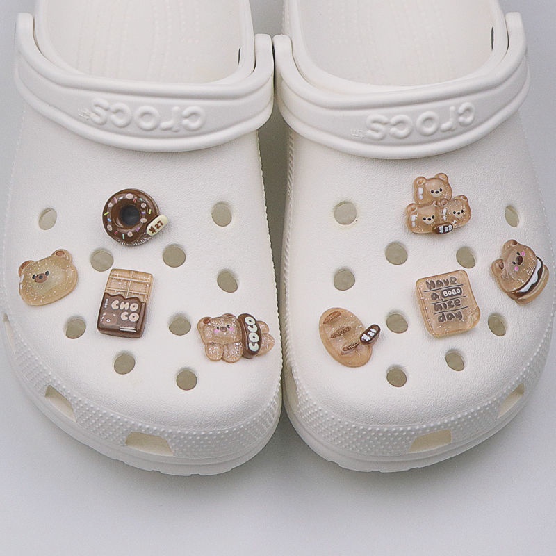 Sticker crocs Shoe Decoration for crocs đế caoSet 8 Khóa Giày Trong Suốt Hình Bánh Donut / Gấu / Cà Phê / Gấu Dễ Thương DIY