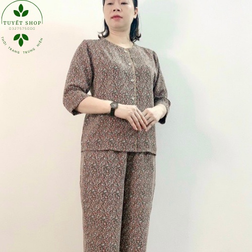 Bộ quần áo người già lua hoa dài tay thu đông trung niên,
