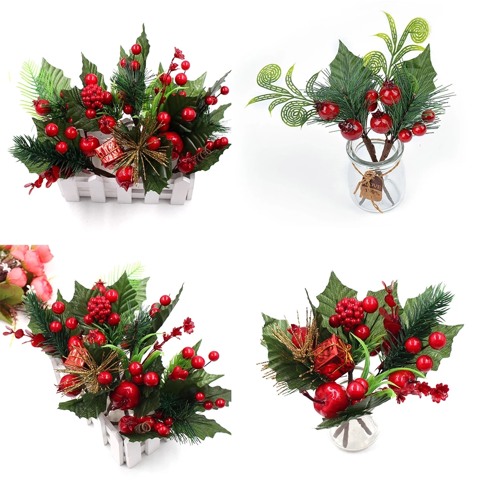 Christmas Artificial Flowers Plant Berries/DIY Fake Plant Berries Wreath Ornaments/Home Christmas Decoration Photography Scenery Accessories