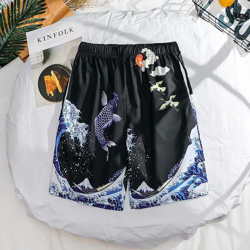 Set of men's short-sleeved shirt and wide-leg shorts with a flamingo print