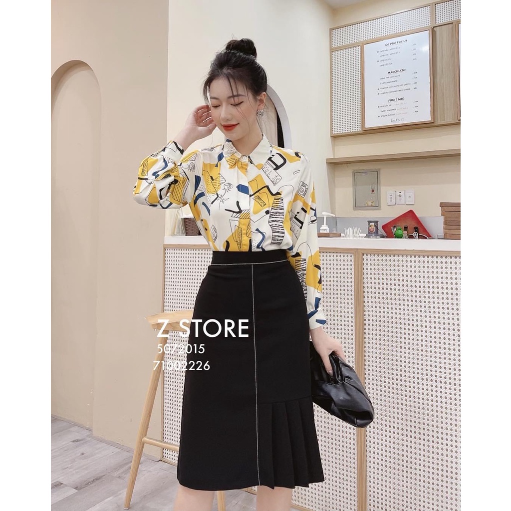 Chân váy công sở xếp li cách điệu trẻ trung dài ngang gối, xếp li 1 bên trần chỉ d58cm