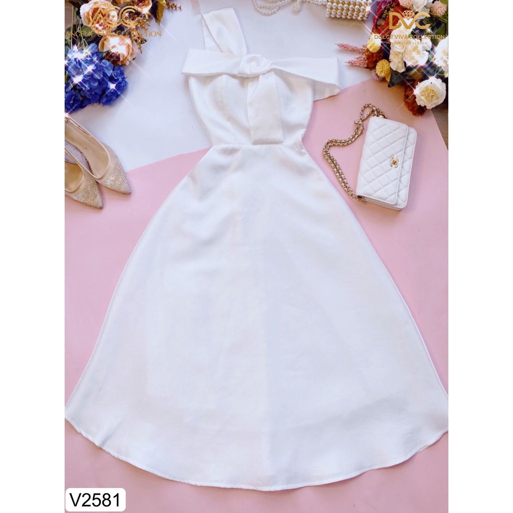 (KÈM VIEO VÀ ẢNH TRẢI SÀN) VÁY TRẮNG XÒE LỆCH VAI 2581 - DOLCE VIVA COLLECTION VAY-BIGTREESTORE