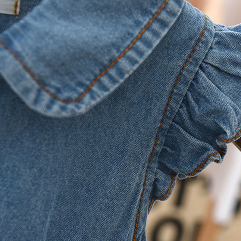 Đầm Denim phối lưới dễ thương cho bé gái