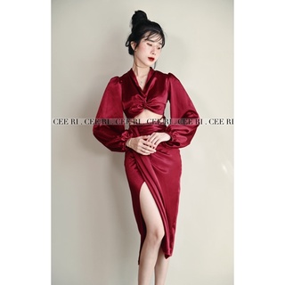 ( Ảnh thật - Mẫu độc quyền CEE RI ) Váy lụa đan chéo bụng màu trắng / đen / nude