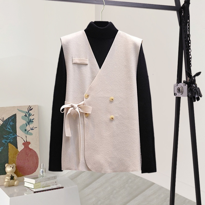 Áo Gile dạ nữ ulzzang màu kem có dây phối phong cách thời trang Hàn Quốc M9HD | BigBuy360 - bigbuy360.vn