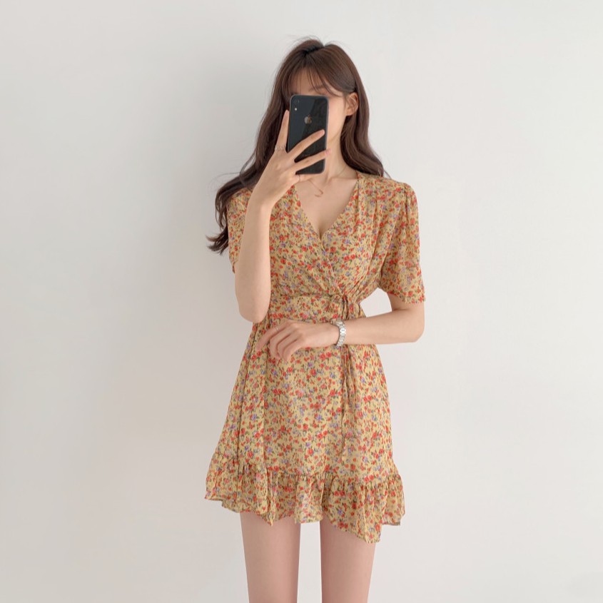 Đầm nữ hoa nhí tay ngắn dáng xòe Emilyshop