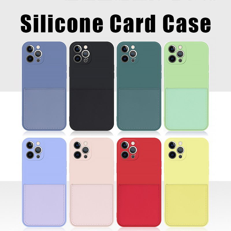 Ốp Điện Thoại Silicone Mềm Chống Sốc Có Ngăn Đựng Thẻ Cho iPhone 14 13 12 11 Pro Max XS XR X 8 7 Plus