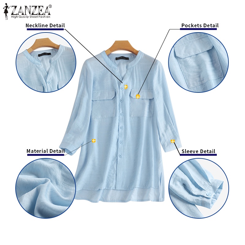 Zanzea Áo Sơ Mi Tay Lửng Cổ V Thời Trang Dành Cho Nữ