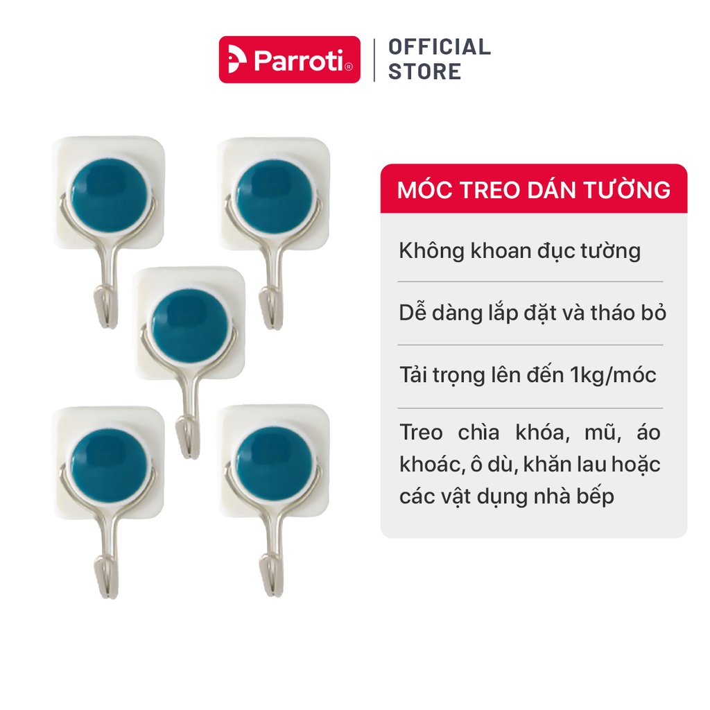 Móc treo dán tường đa năng, bộ 5 chiếc, treo chìa khóa, đồ dùng nhà tắm, vật dụng nhà bếp - Parroti Handy HD5