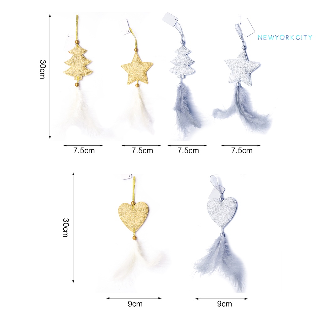 Phụ Kiện Treo Trang Trí Cây Thông Giáng Sinh Hình Ngôi Sao Trái Tim Lông Vũ Trọng Lượng Nhẹ Tái Sử Dụng Đ