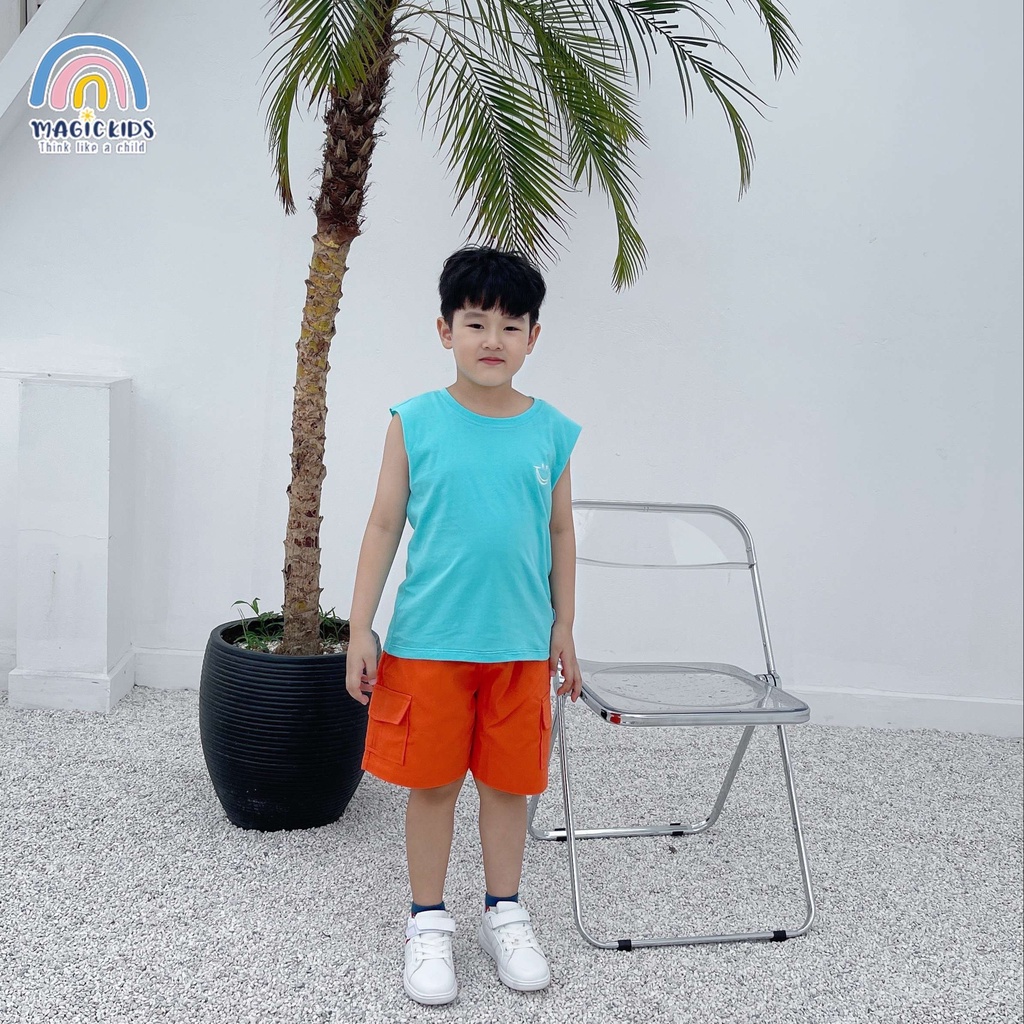 Quần đùi kaki ngắn cho bé trai túi ốp dây rút cá tính Magickids Quần áo bé trai đi học đi chơi QĐ22004