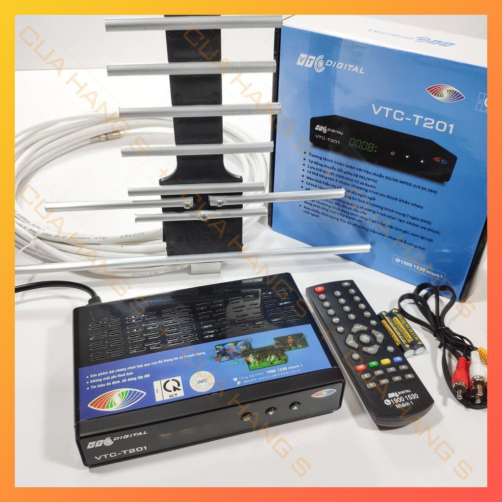 Đầu thu kỹ thuật số DVB T2 VTC T201 tặng Anten nhôm 15m miễn phí truyền hình số mặt đất