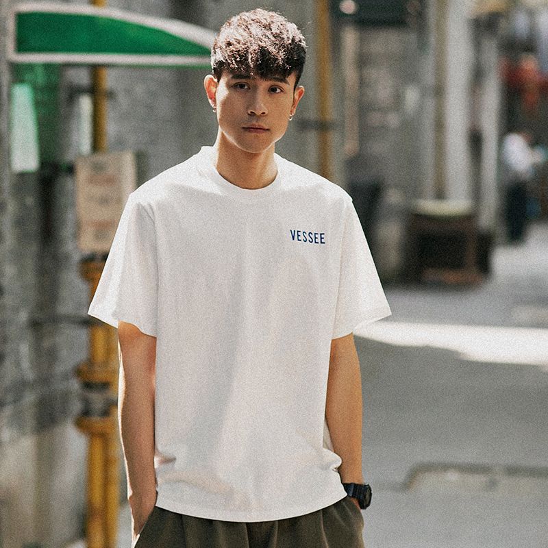 Áo Thun 100% Cotton Tay Ngắn Dáng Rộng In Họa Tiết Đơn Giản Thời Trang Mùa Hè Phong Cách Nhật Bản Cho Nam Giới