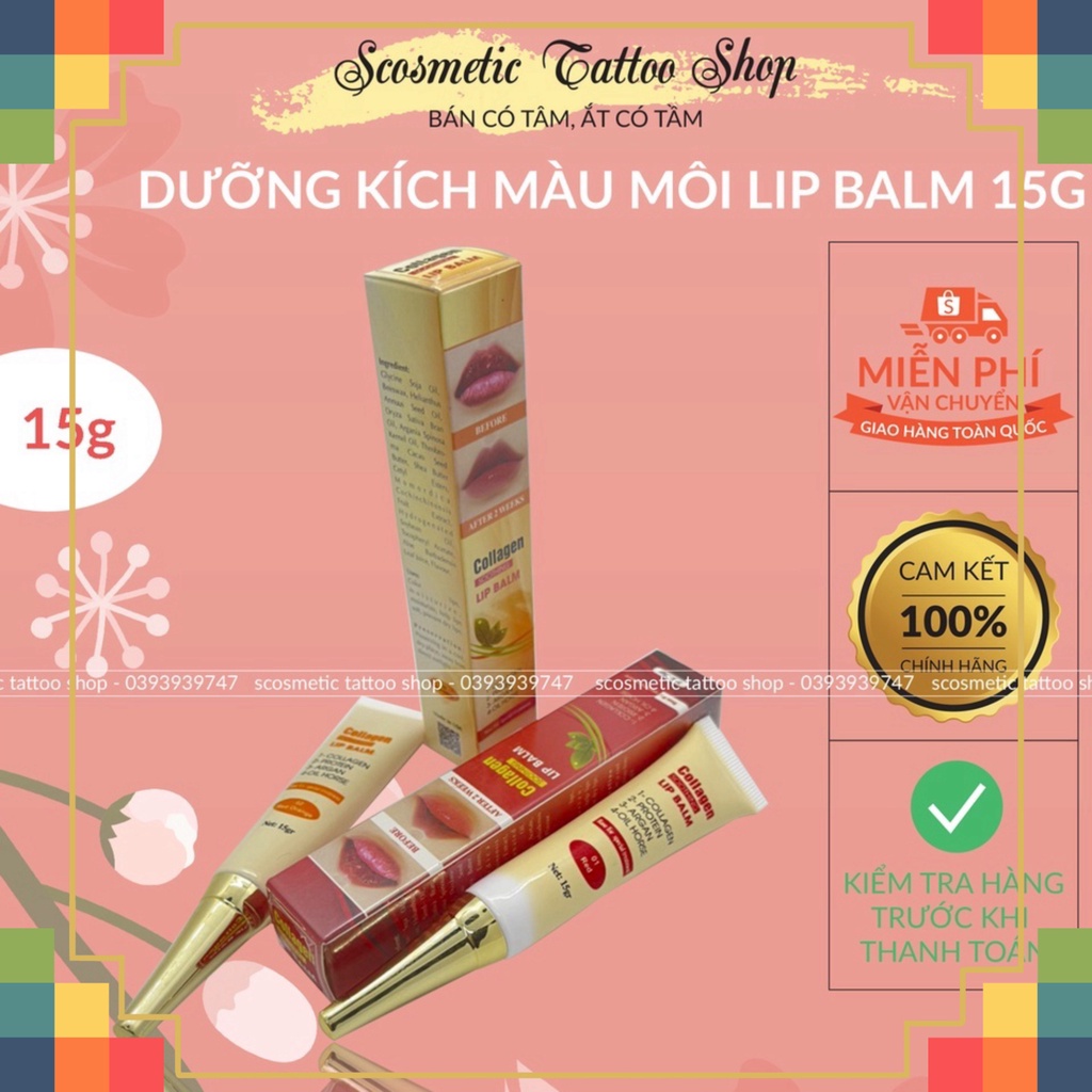 Dưỡng kích màu môi Collagen Lip Balm, son dưỡng có màu sau phun xăm thẩm mỹ ,check mã-Usa 15gram /scosmetic68