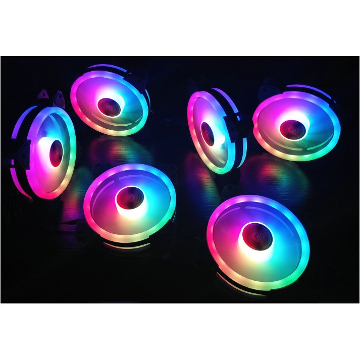 BỘ 6 Quạt Tản Nhiệt, Fan Case Coolmoon V4 Led RGB Dual Ring + Led Rainbow - Kèm Bộ Hub Và Remote