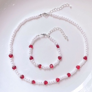 Set vòng tay và choker hình trái tim thuỷ tinh - Handmade