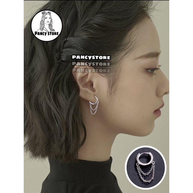 khuyên tai nam nữ tròn vòng xích 2 lớp bông tai titan Unisex