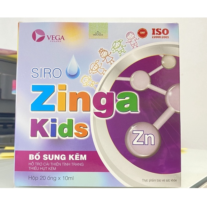 Kẽm ống Siro ZINGA KIDS giúp tăng sức đề kháng, hấp thu tốt,cải thiện tình trạng thiếu hụt kẽm (Hộp 20 ống )