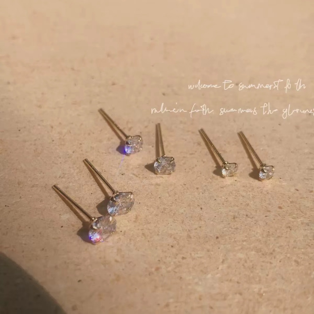 Bông Tai Mạ Vàng 14K Đính Đá 3-5mm Mini Xinh Xắn