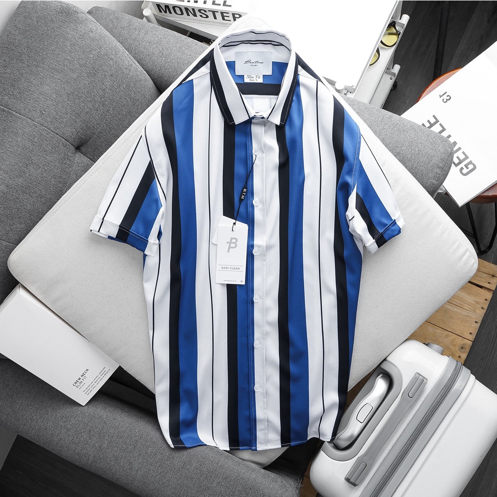 Áo sơ mi nam phối sọc, phong cách trẻ trung, chất vải siêu mát 6168