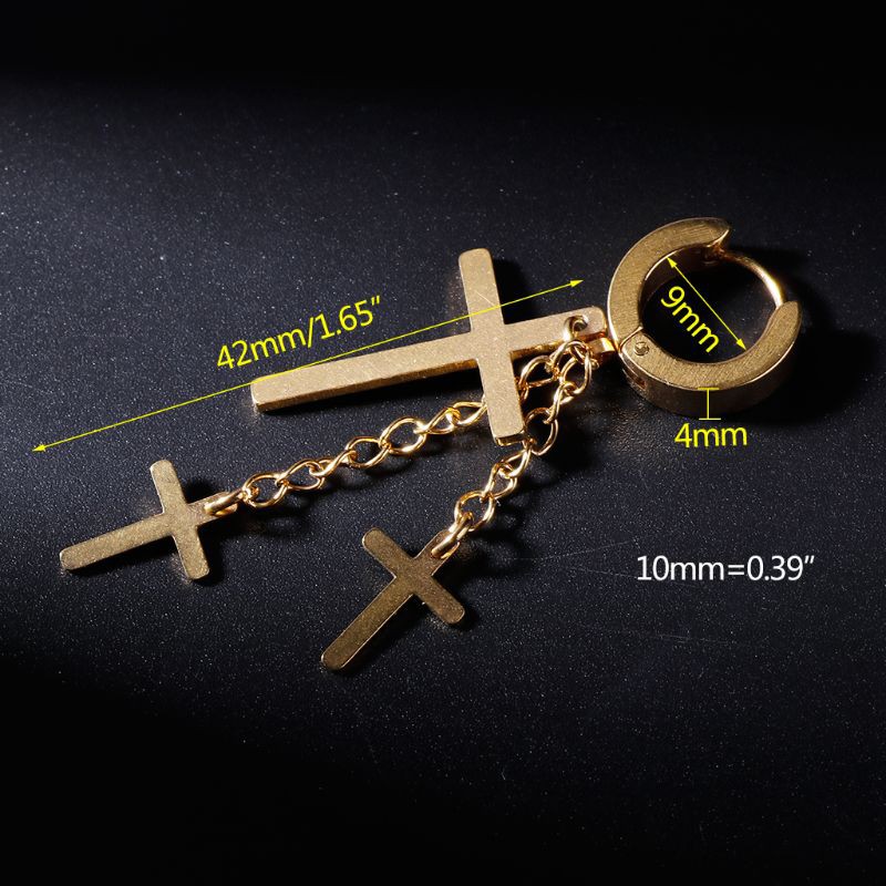 Bông tai hình thánh giá bằng thép thời trang cho nam và nữ