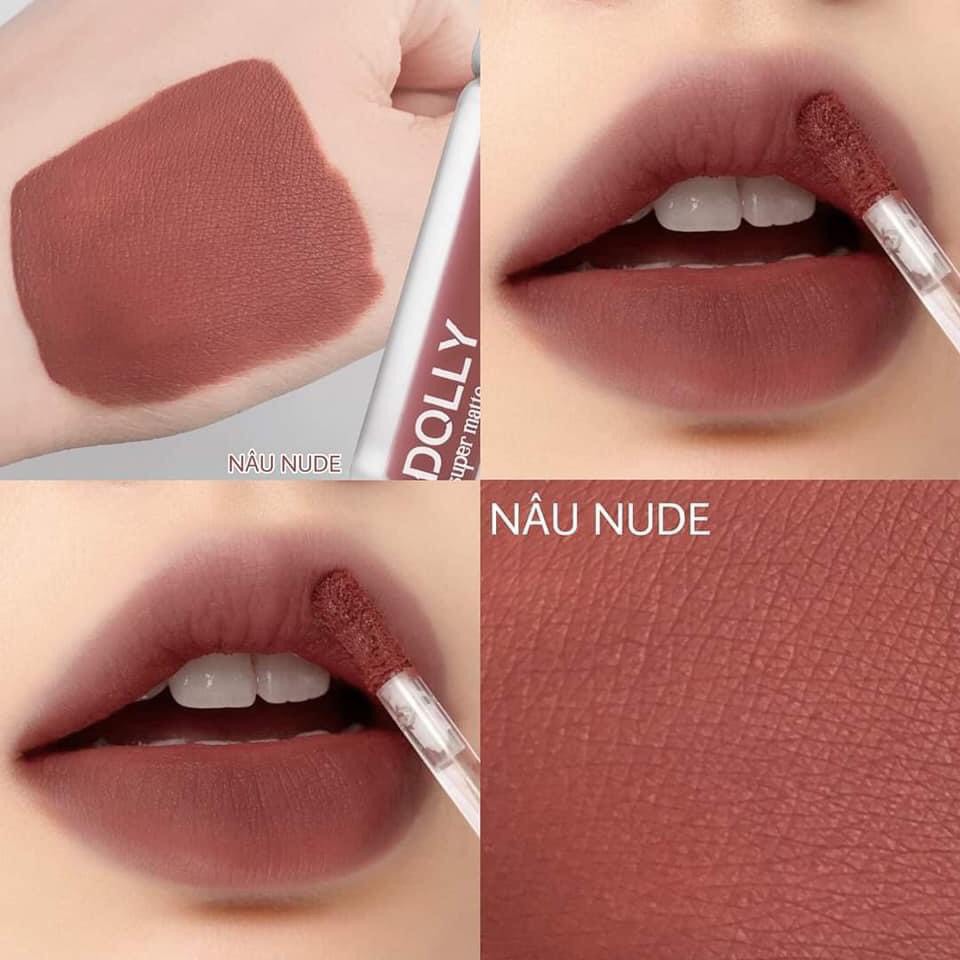  [12 Nâu Nude] Son Kem Lì Dolly Super Matte Không Chì Màu Nâu Nude Tont Tây