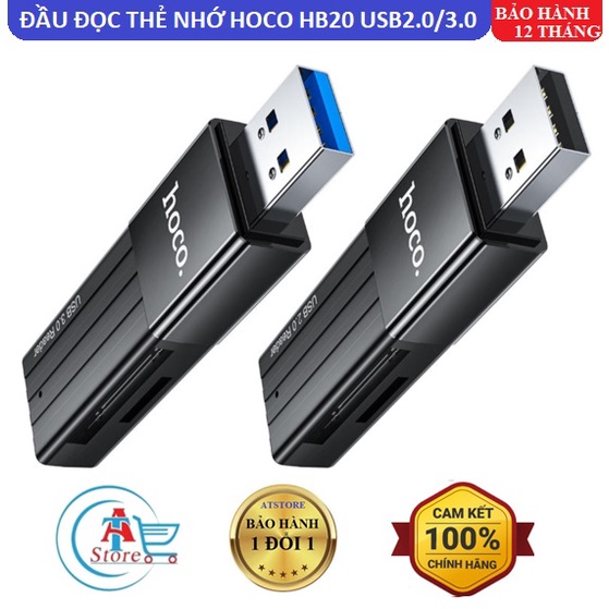 Đầu Đọc Thẻ Nhớ TF/SD Hoco HB20 2 in 1 USB2.0/USB3.0 Chính Hãng Có Lắp Đậy